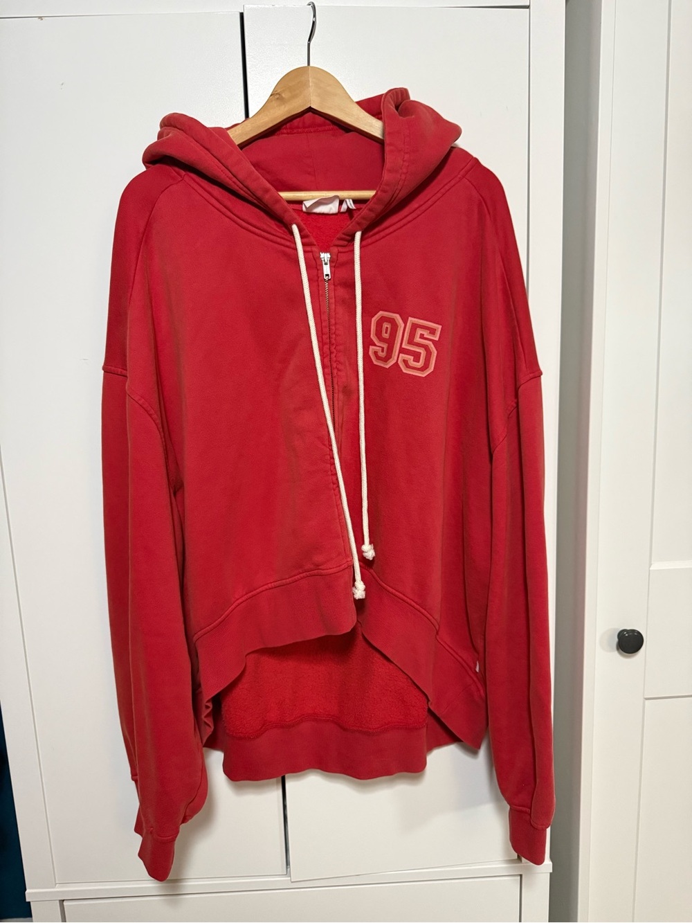 Urban Outfitters Red Hooded Zip Sweatshirt with '95 Patch